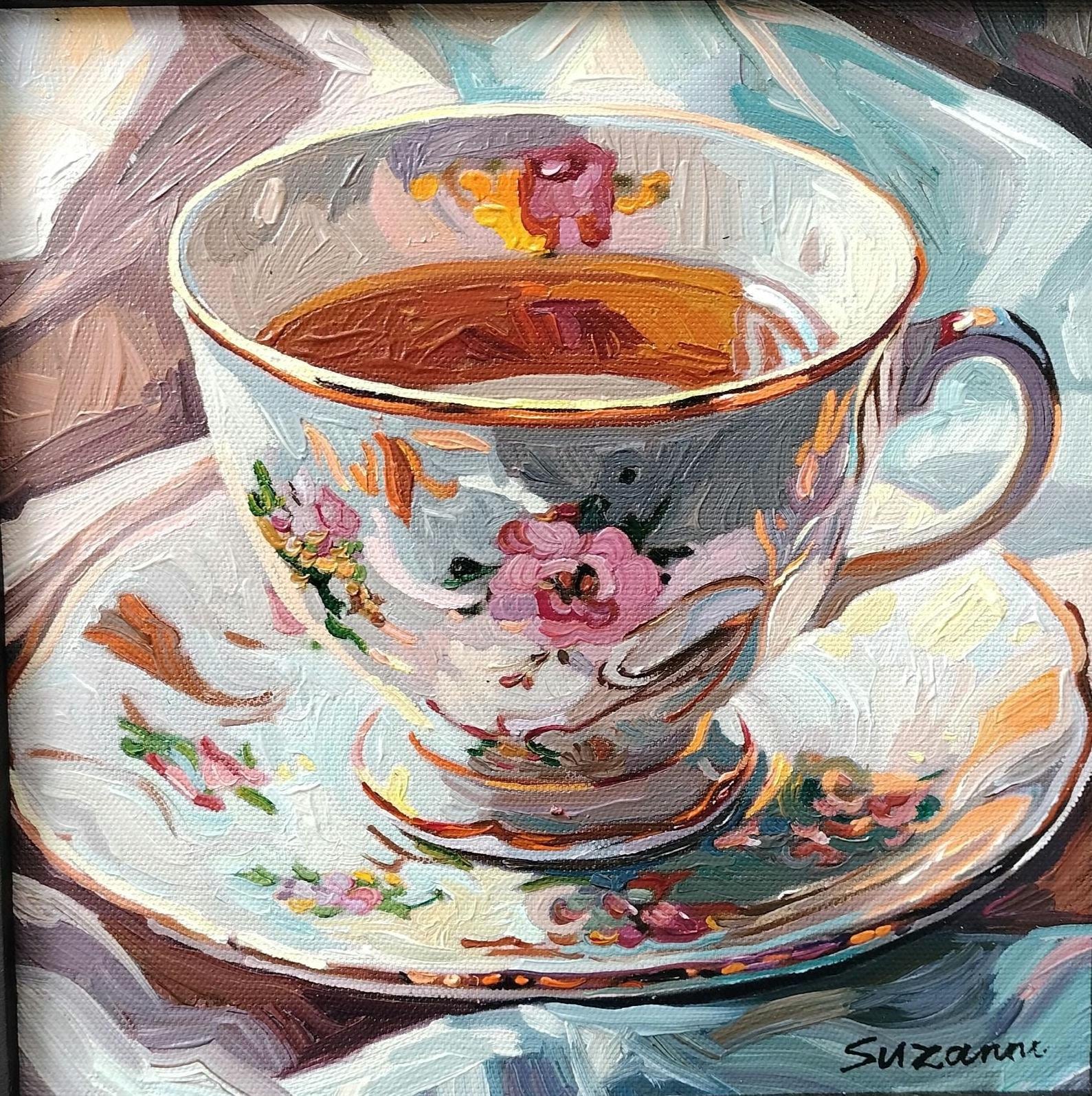 Victorian teacup oil painting