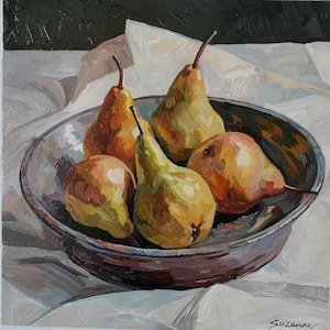 Pears in a bowl oil painting still life