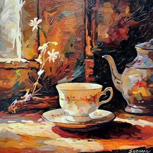 theekopje schilderij en raam
