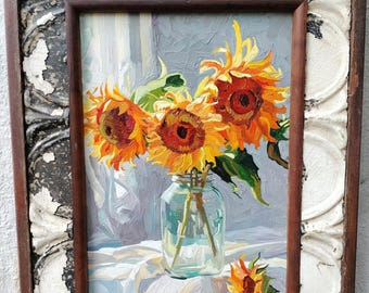 ガラス瓶に入ったひまわり油絵 - Etsy 日本