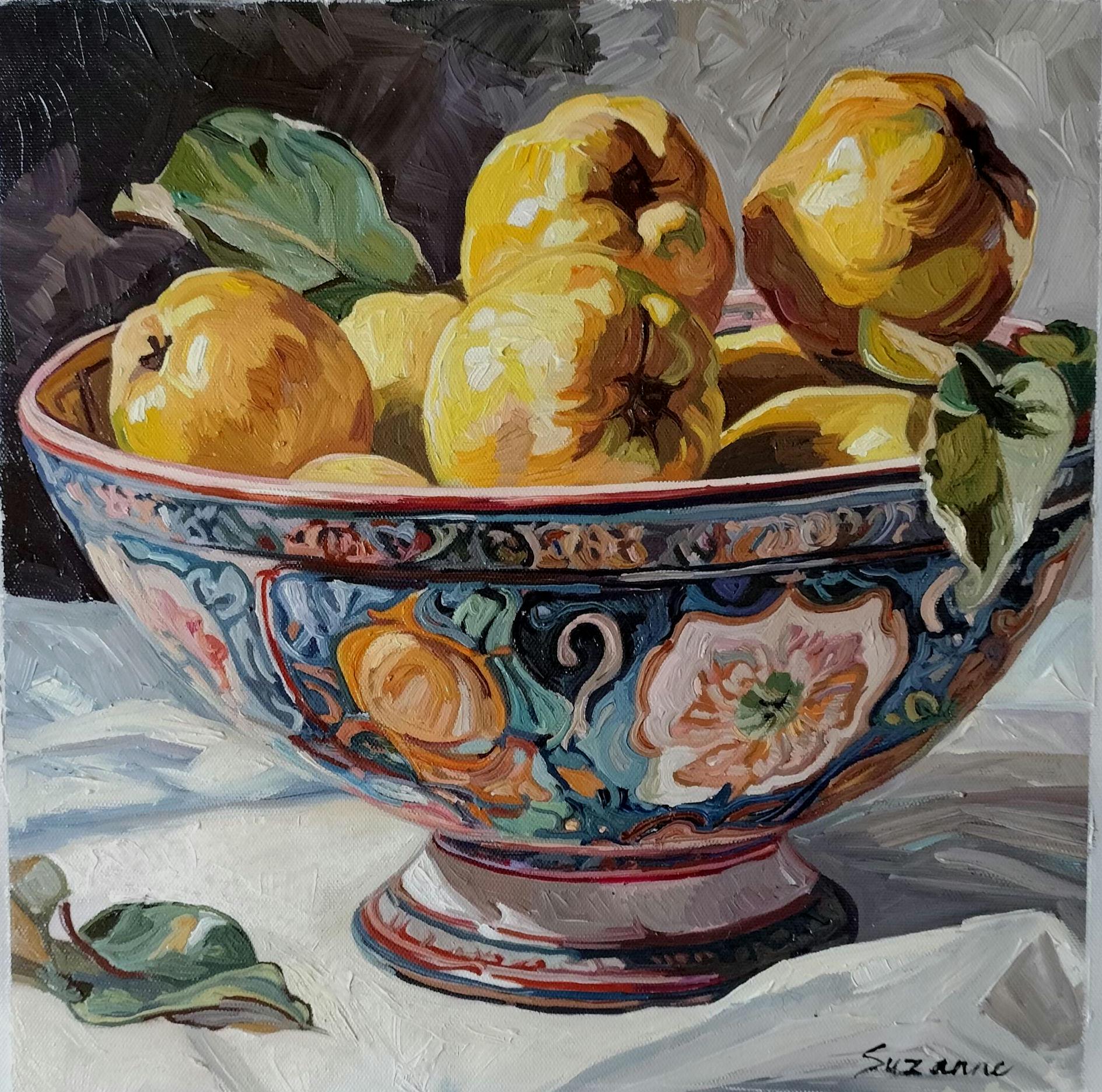 Original oil painting quinces in a bowl still life
