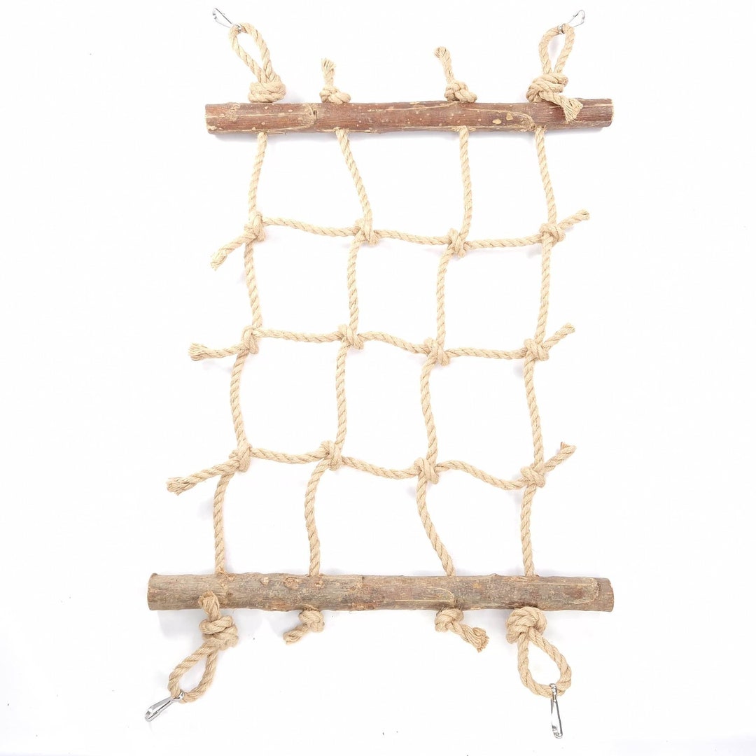 Natural Wood & Jute Rope Net 50 X 30cm Cage Accessory Climbing Etsy