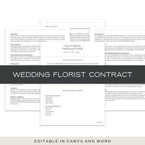 Editable Wedding Florist Contract, Canva & Word (Digital Download)