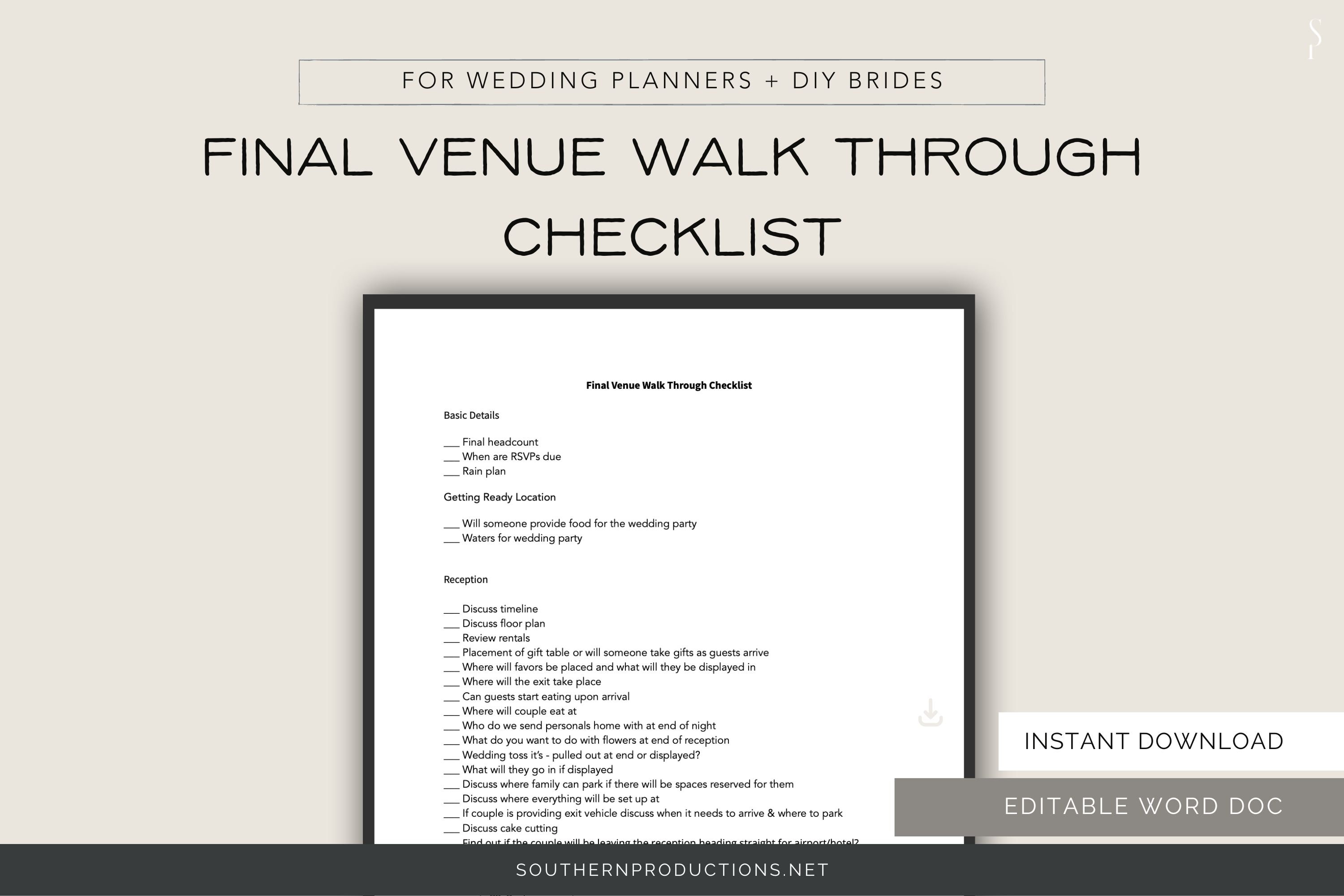 Final Venue Walk Through Checklist for Wedding Planners and DIY Brides