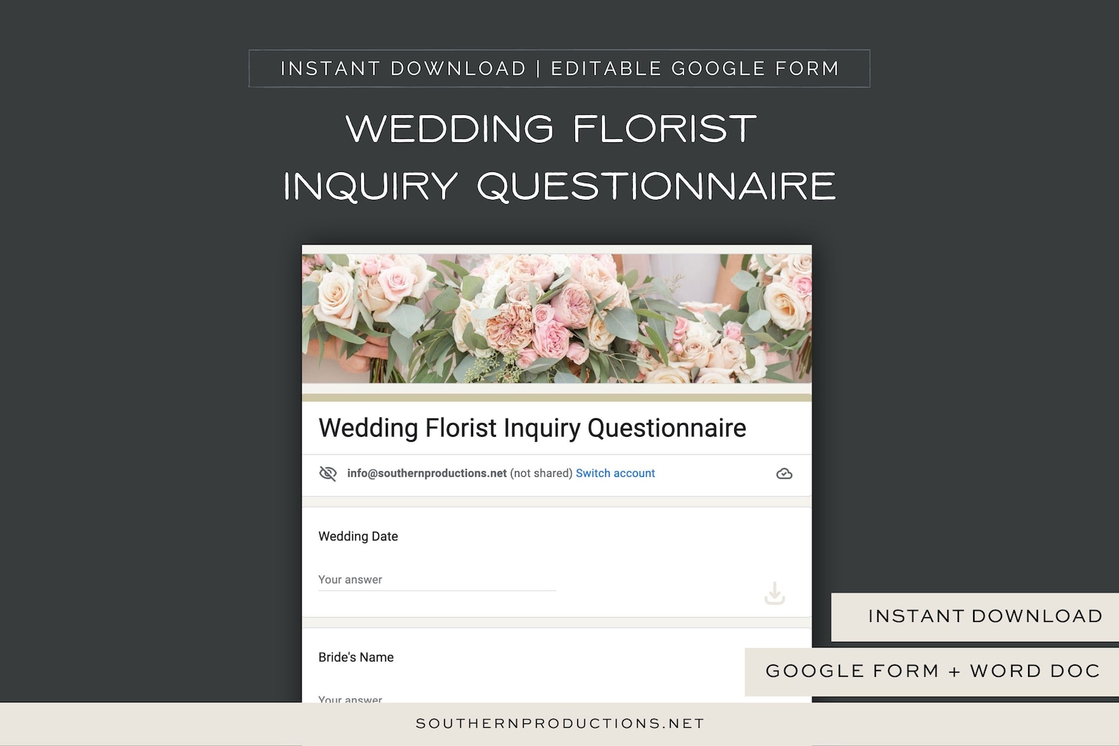 Wedding Florist Inquiry Questionnaire Wedding Florist Etsy