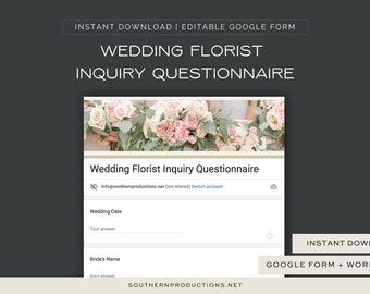 Cuestionario de consulta para floristas de bodas, formulario de Google editable (descarga digital)