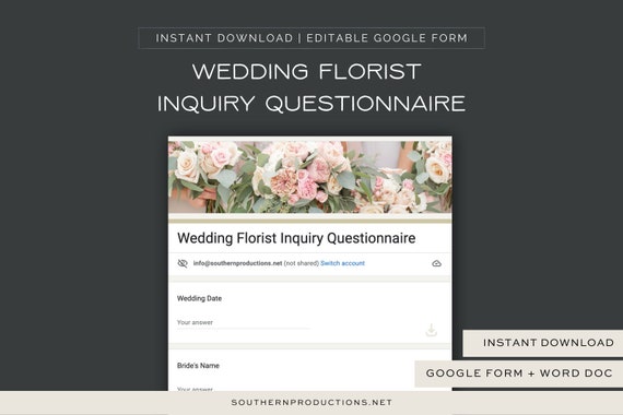 Wedding Florist Inquiry Questionnaire, Editable Google Form (Digital Download)