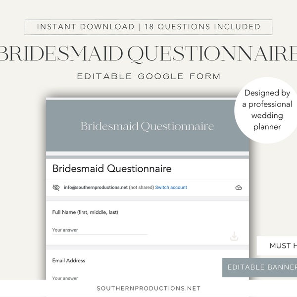 Bridesmaid Questionnaire, Editable Google Form Questionnaire, Editable Banner Photo