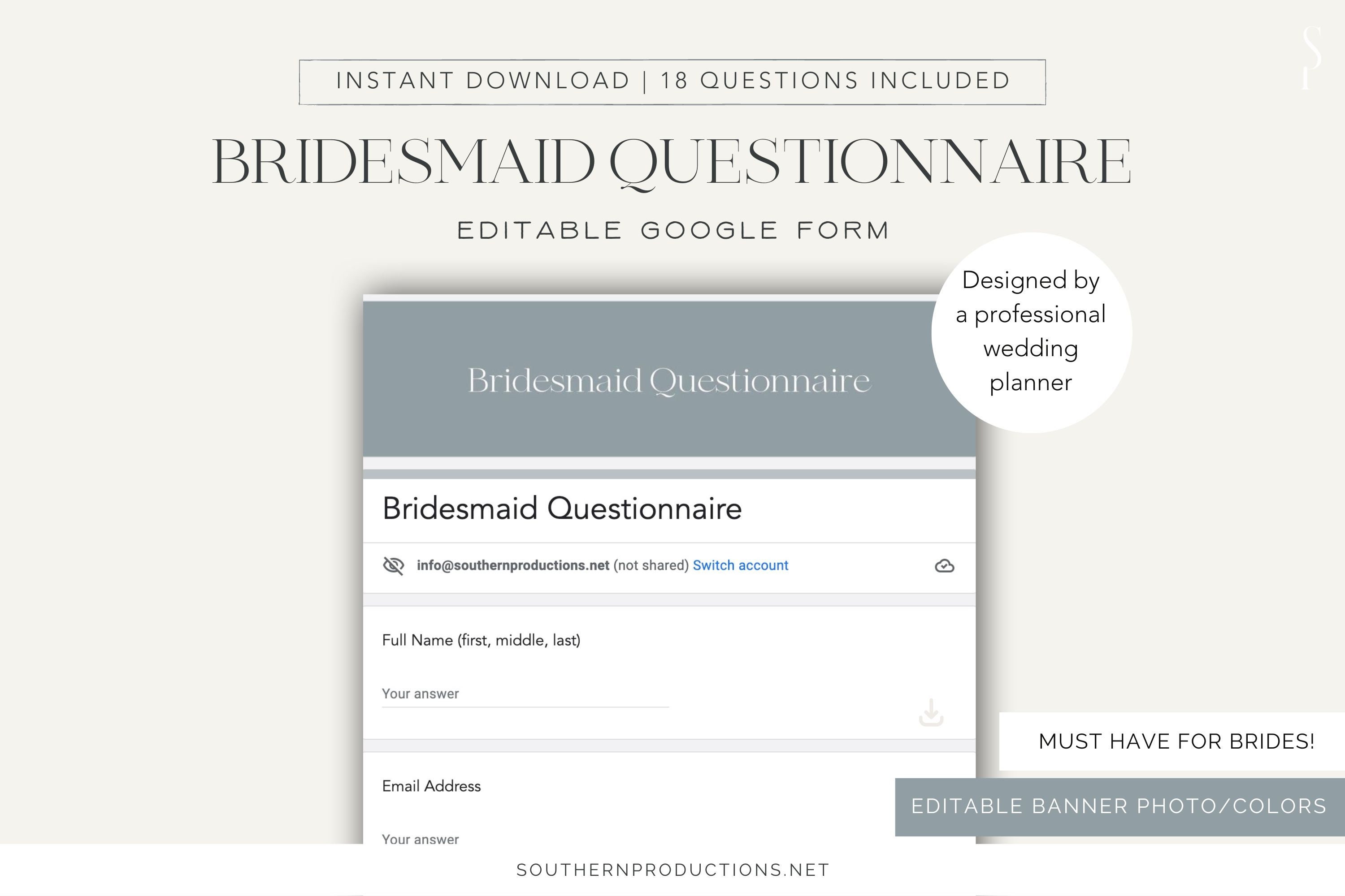 Bridesmaid Questionnaire Editable Google Form Questionnaire Etsy Bridesmaid Questionnaire Editable Google Form Questionnaire Etsy