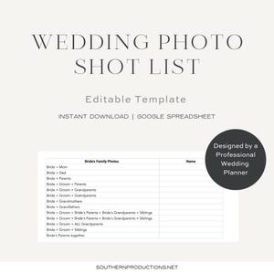 Wedding Photo Shot List Template, Editable Google Sheet