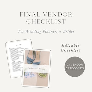 Final Vendor Checklist for Wedding Planners and DIY Brides, Digital Wedding Planner, Printable Wedding Checklist
