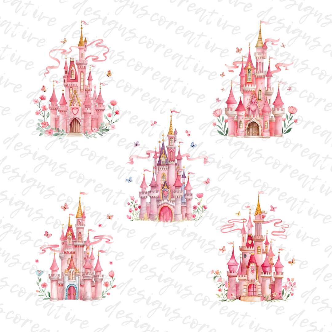 Princess Castle Clipart: Pink Fantasy Watercolor Fairytale Birthday ...