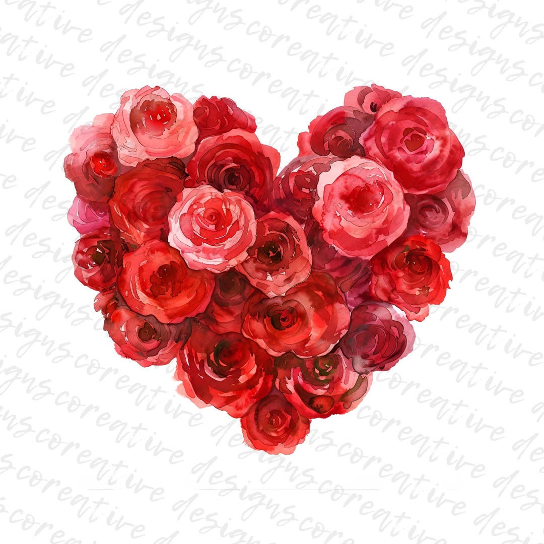 Watercolor Rose Heart Clipart – Valentine Floral Bouquet (digital ...