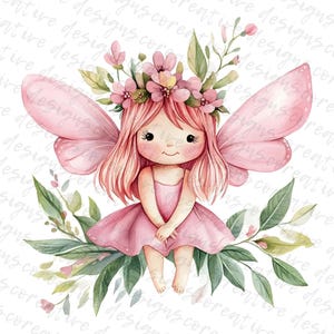 9 Clipart fée rose, aquarelle fée rose, jardin féerique, Clipart magique, fée lunatique, art de la chambre d'enfant, téléchargement numérique JPG
