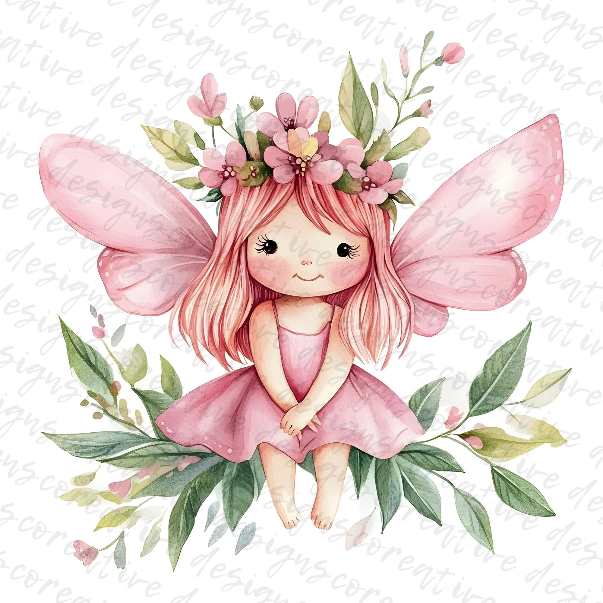 9 Pink Fairy Clipart, Watercolor Pink Fairy Clipart, Fairy Garden