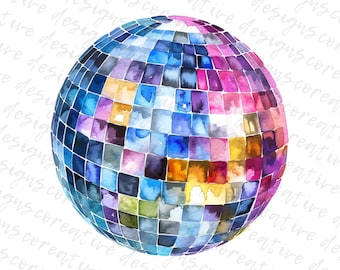 Watercolor Disco Ball Clipart Set – Retro Party Graphics (Digital Download JPG)