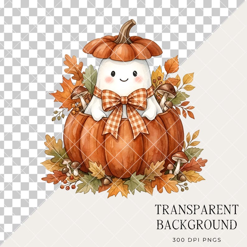 Halloween Ghost Clipart Bundle, Watercolor Cute Ghost PNG, Cozy Autumn Halloween Graphics, Whimsical Nursery Art, Commercial Use image 2