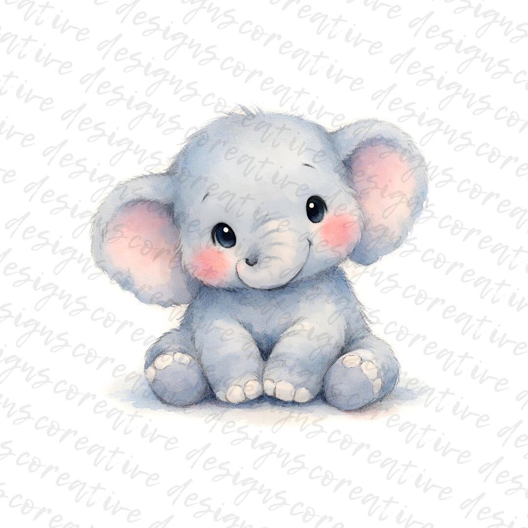 12 Watercolor Baby Elephant Clipart JPG, Cute Safari Animal ...