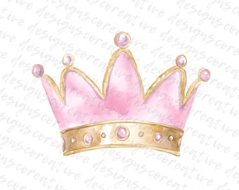 16 imágenes prediseñadas de coronas rosas en acuarela (JPG), ilustración de corona de princesa, tiara real de cuento de hadas, decoración de fiesta para niña, arte mural para habitación infantil, descarga digital