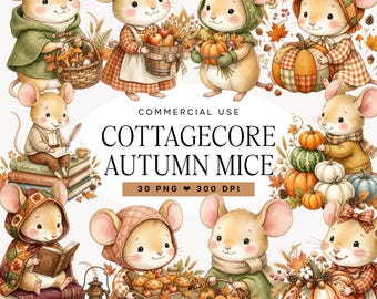 Autumn Mouse Clipart Bundle, Watercolor Fall Mouse PNG, Cute Cottagecore Mice Clipart, Pumpkin Harvest Animals, Thanksgiving Sublimation
