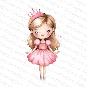 12 Cute Princess Clipart, Princess Clipart Bundle, Watercolor Princess, Little Princess, Princess Party, Digital Download JPG