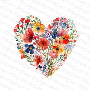 Watercolor Floral Heart Clipart - Romantic Valentine's Day JPG (digital ...