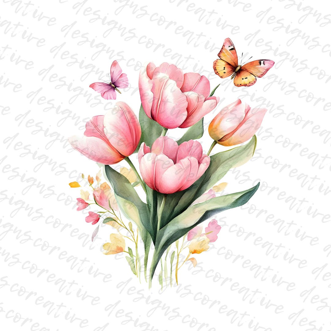 Watercolor Tulips Clipart: Spring Flower Illustrations (digital ...