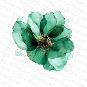 12 Abstract Flowers Clipart, Emerald Green Flowers, Alcohol Ink Flowers, Printable Cliparts, Paper Crafts, Journal, Digital Download JPG