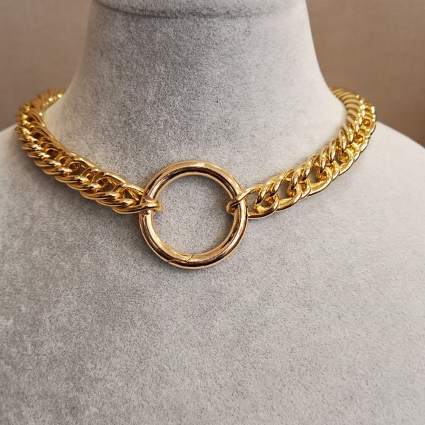 Stainless Steel Chain Necklace with O-ring Clip. Unisex Necklace in Silver, Gold, White Gold Cuban Link Chains Chokers.