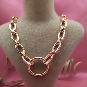 Gold Stainless Steel Chain Choker Necklace with O-Ring Clasp