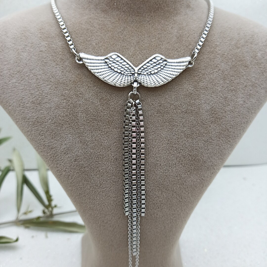 Angel Chain Handcrafted Angel Wing Pendant Necklace, Silver Box Chain - Etsy