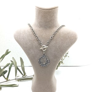 Persephone griechische Münze Halskette - Sterling Silber getaucht, rustikale Anhänger