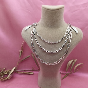 Multi paper clip chain necklace,triple strand layered choker necklace,rock style necklace, choker set- everyday minimalist multi strand set
