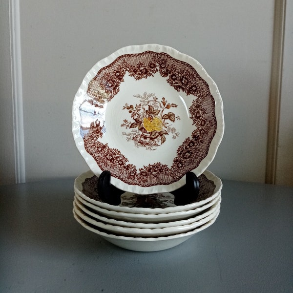 6x Mason's England Ascot Brown Ironstone Small Dessert/Fruit Bowls