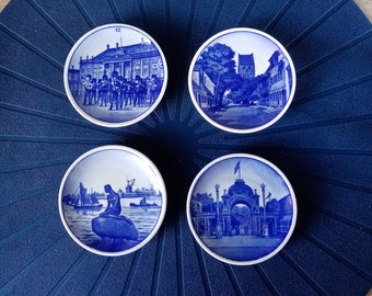 Set Of 4 Vintage Royal Copenhagen Fajance "Lancelinie", "Tivoli", "KOGE KIRKE" and "VAGTPARADEN"  Mini Decorative Wall Plates
