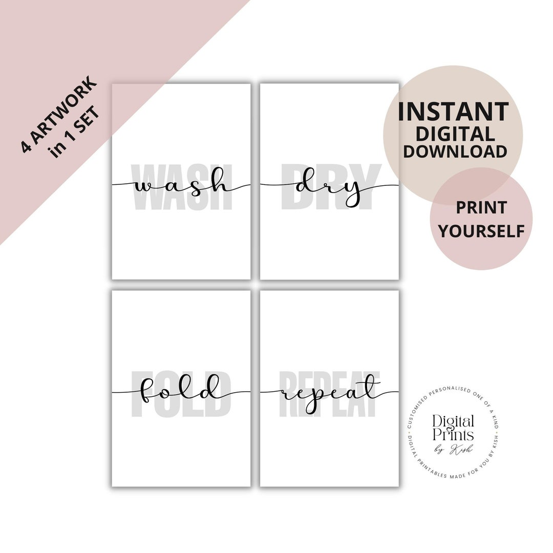 LAUNDRY SET Printable Wash Dry Fold Repeat Farmhouse Wall Art Home ...