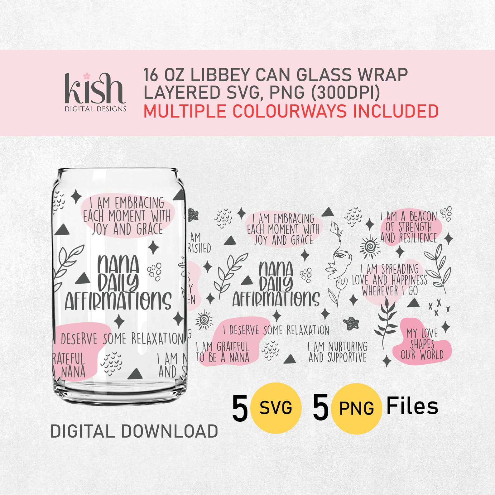 NANA Daily Affirmations SVG PNG Design for 16 Oz Libbey Glass Can Wrap ...