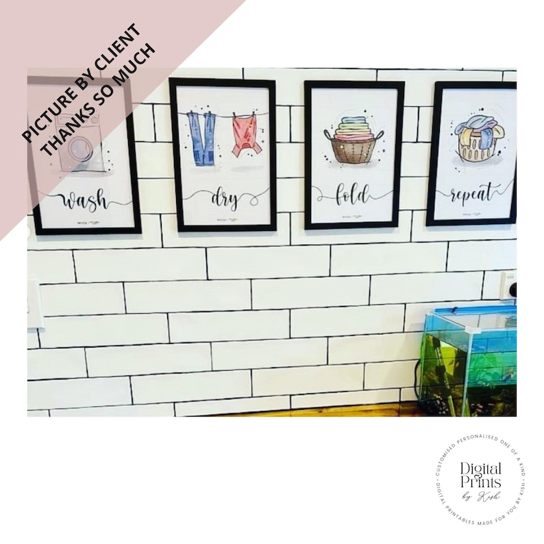 LAUNDRY SET of 4 Artwork | Wash | Dry | Fold | Repeat | Wall Art | Home ...