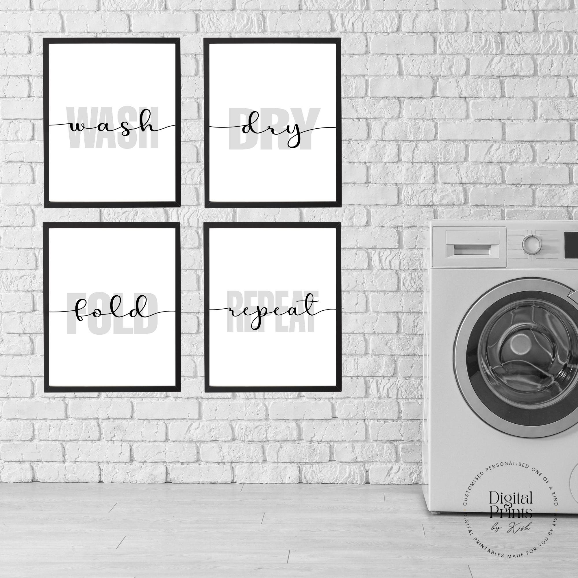 LAUNDRY SET Printable | Wash Dry Fold Repeat | Farmhouse Wall Art Home ...