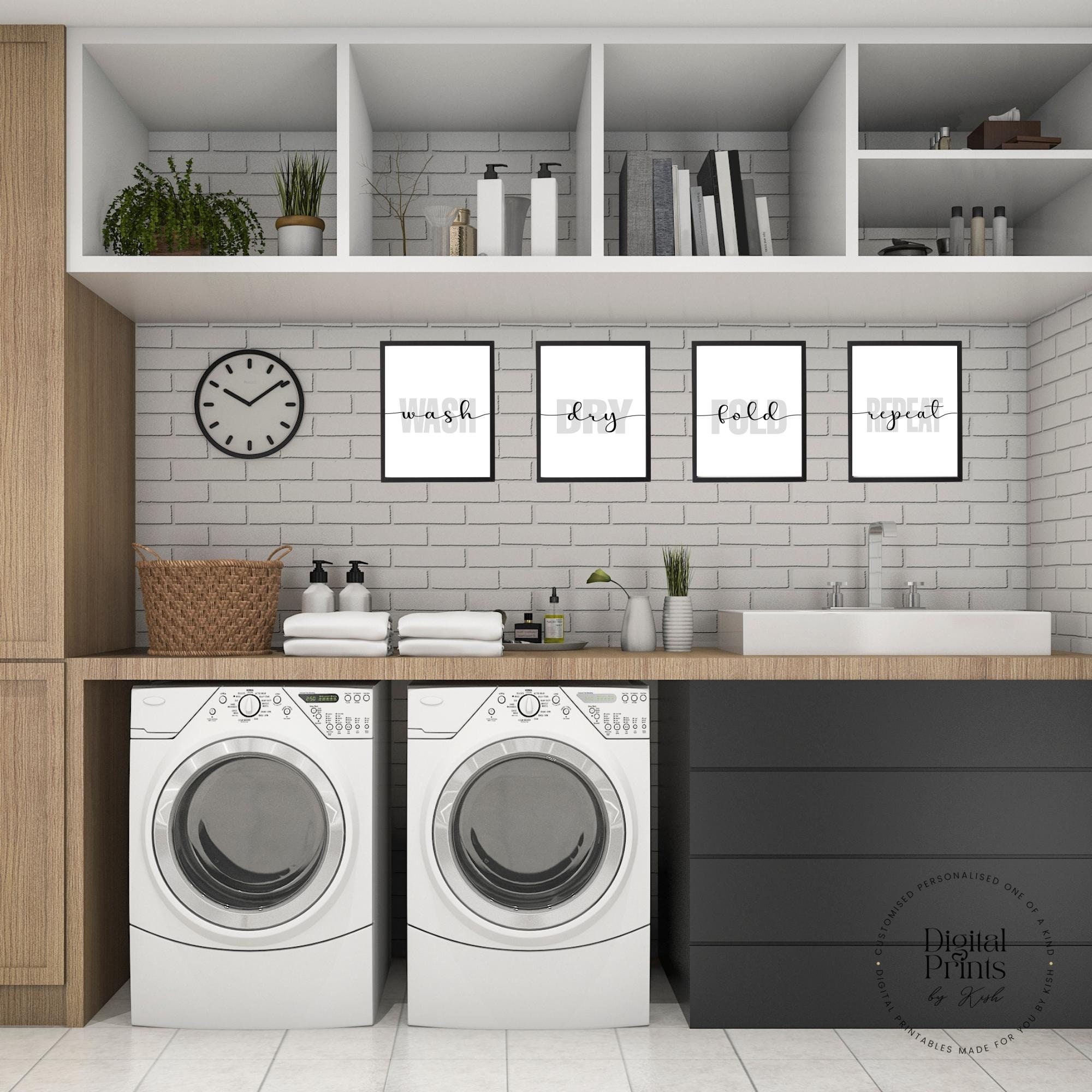 LAUNDRY SET Printable | Wash Dry Fold Repeat | Farmhouse Wall Art Home ...