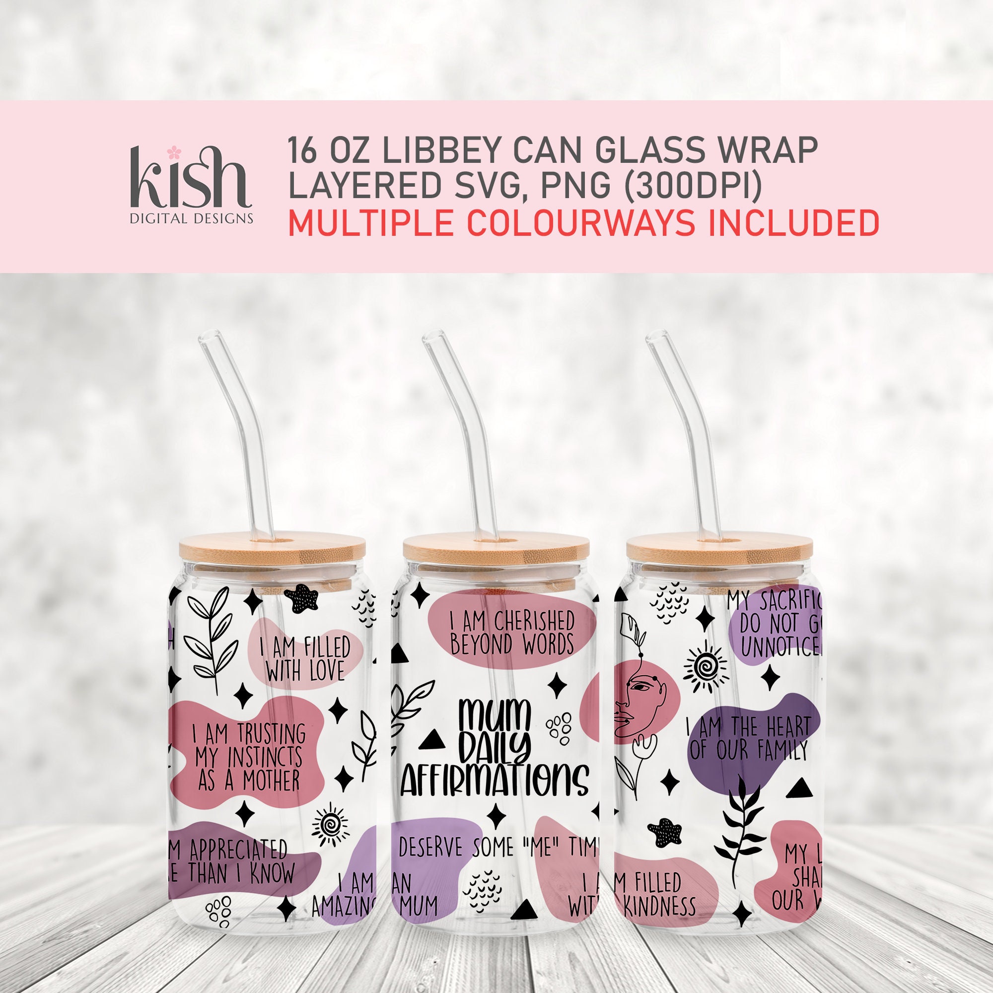 Mum Daily Affirmations SVG PNG Design for 16 Oz Libbey Glass Can ...
