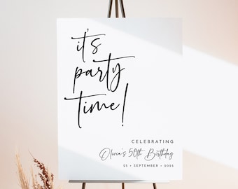 Minimalist Welcome Sign Template Editable Modern Birthday Welcome Sign Party Easel Sign Printable It's Party Time Poster Event Decor J47