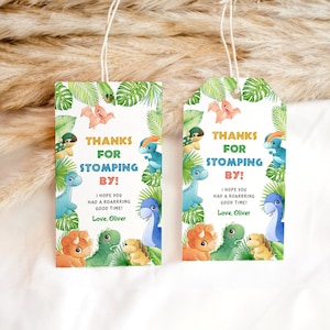 EDITABLE Dinosaur Thank You Tags Dino Birthday Favor Tags TREX Gift Tag Triceratops Brachiosaurus Printable Dinosaur Party Template  Boy J54