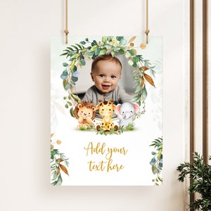 Bearbeitbare Safari Tiere Willkommensschild Vorlage Wild One Safari Geburtstagsschild Dschungel Druckbare Schilder Party mit Foto Poster Party Dekor BK26