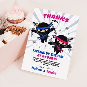 Ninja Birthday Thank You Card Template Printable Ninja with Photo Editable Thank You Card Karate Boy Girl Birthday with Photo Card Label J26