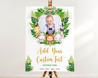 Editable Safari Animals Welcome Sign Template Safari Birthday Sign Jungle Printable Signs Party with Photo Poster Wild One Party Decor J51
