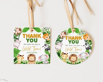 EDITABLE Safari Animals Favor Tags Wild One Birthday Thank You Tags Jungle Animals Gift Tag Safari Animals Printable Template Boy Sticker J7