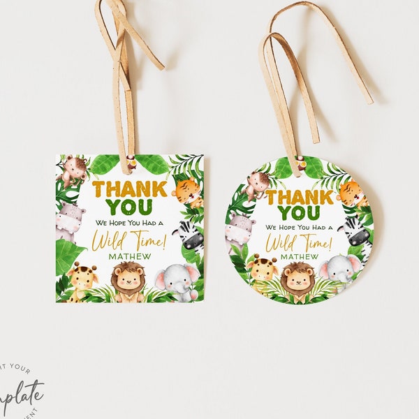 EDITABLE Safari Animals Favor Tags Wild One Birthday Thank You Tags Jungle Animals Gift Tag Safari Animals Printable Template Boy Sticker J7