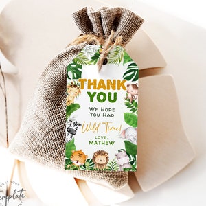 BEWERKBARE safaridieren bedankt Tags Wild One verjaardag gunst Tags jungle dieren cadeaukaartje safari dieren afdrukbare sjabloon jongen partij J7