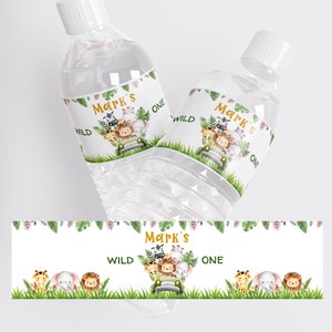 Editable Safari Animals Water Bottle Label Template Printable Wild One Water Bottle Animals Party Jungle Boy Label Decor Jeep Shower J6